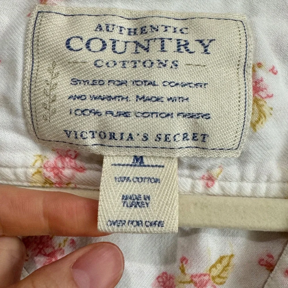 Vintage Victorias Secret Country Cottons Floral‎ Nightshirt White Pink M Cottage